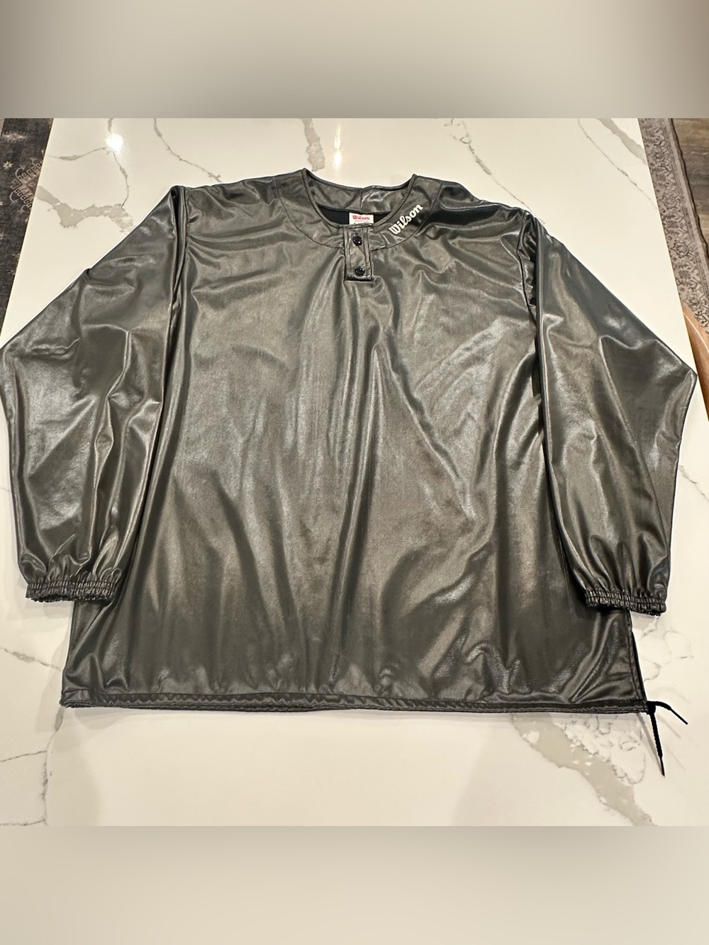 Wilson Shiny Satin Pullover Jacket Silver Henley Warm Up Baseball Athletic XL

T